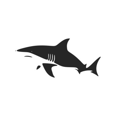 High contrast black and white vector illustration of a shark logo.