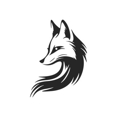 Minimalistic black and white vector logo with the image of a fox head.