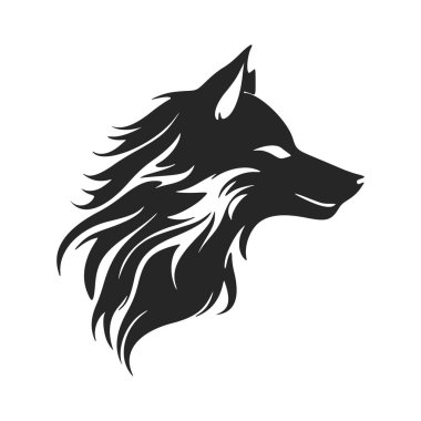 Minimalistic black and white vector logo with the image of a wolf's head.