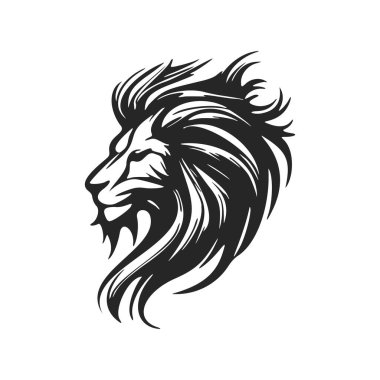 High contrast black and white lion logo vector illustration.