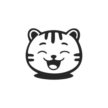 Cute and positive black and white logo with the image of a laughing tiger.