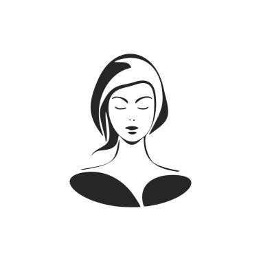 Black and white stylish logo of a superb calm girl.