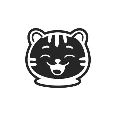 Childish cute black and white logo with a picture of a laughing tiger.