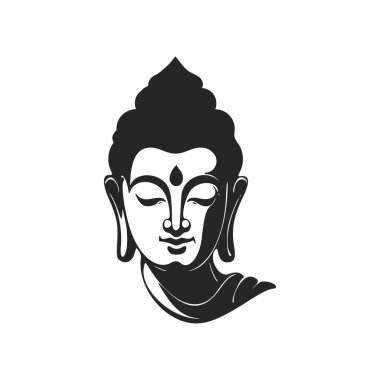 Black and white minimalistic Buddha logo.