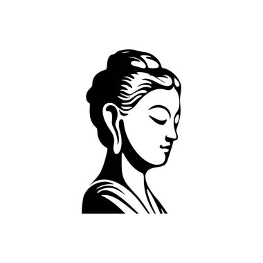 Black and white strict and minimalistic logo with the image of Buddha.