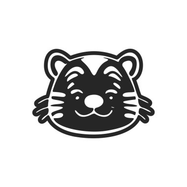 Childish black and white logo of a laughing tiger.