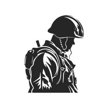 Black and white elegant logo depicting a soldier.