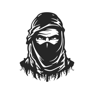 Black and white strict and minimalist logo depicting a Muslim man.