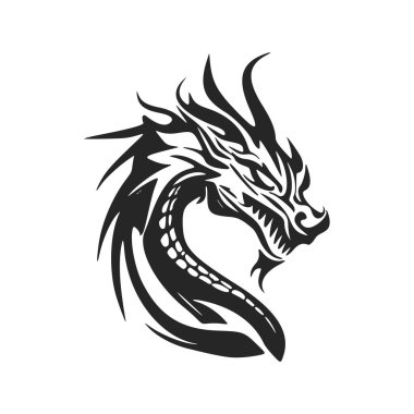 Make a bold statement with our striking black and white modern dragon head logo.