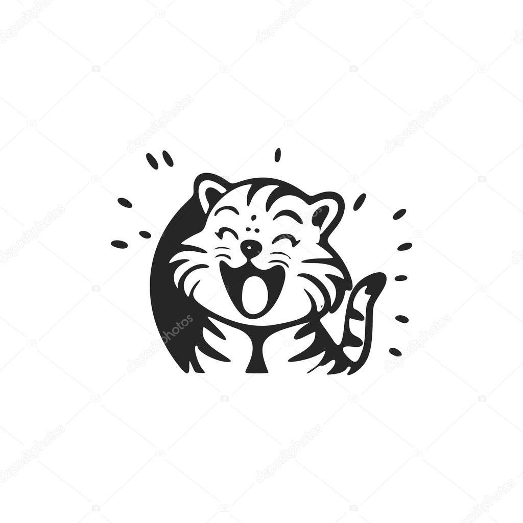 Cute black and white logo with a picture of a laughing tiger.