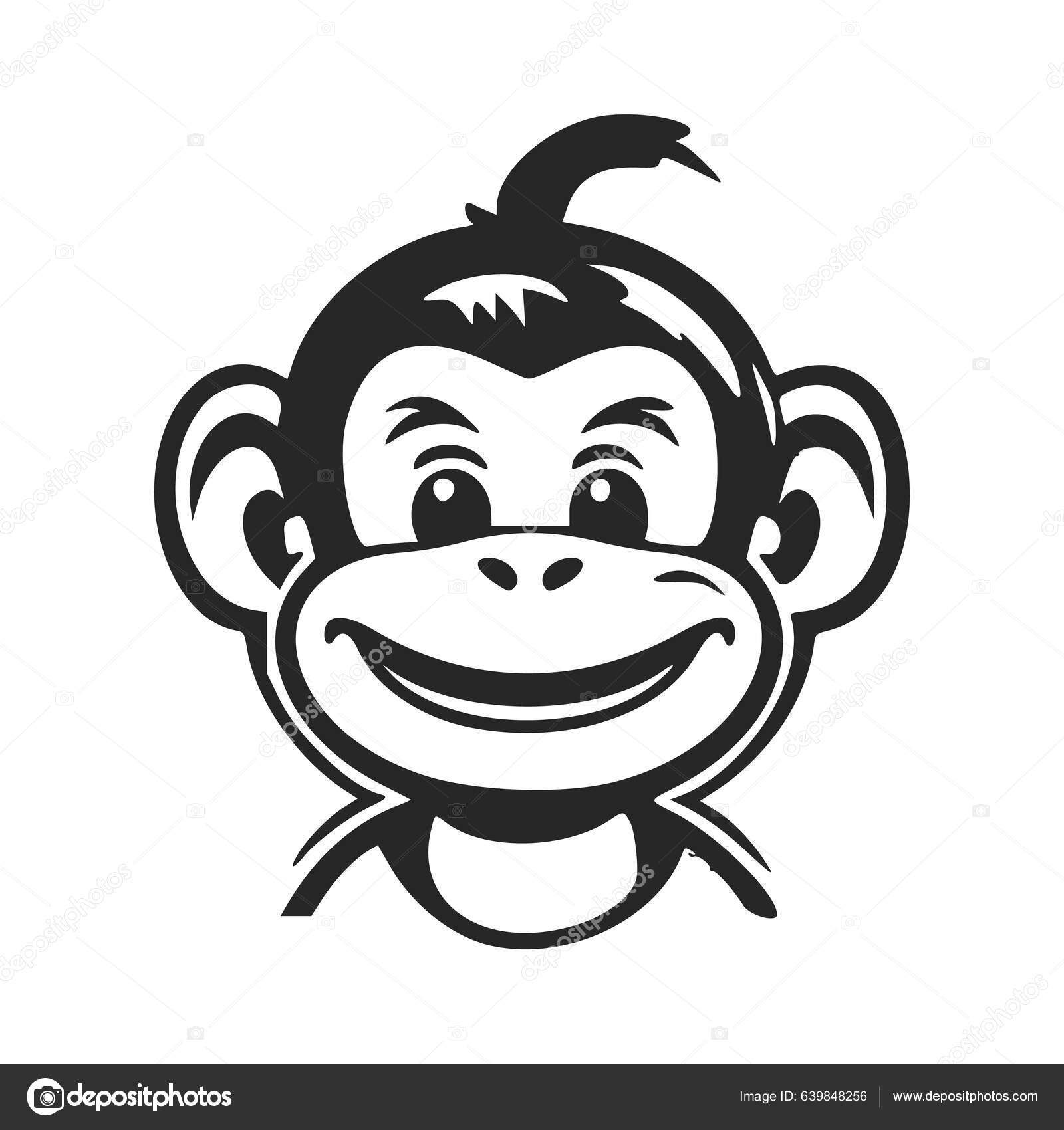 Siyah Beyaz Logolu Estetik Şirin Maymun Stok Vektörü © Motion-J 639848256