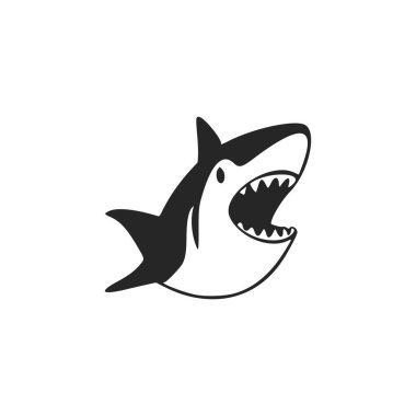 Black and white Basic logo with Lovely Cheerful shark.