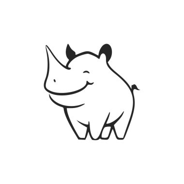 Black and white Simple logo with Adorable Cheerful hippopotamus.