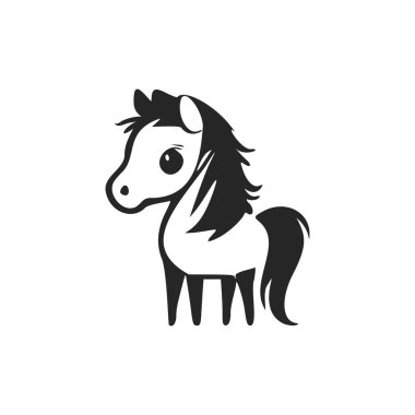 Black and white Uncomplicated logo with Attractive Cheerful pony.