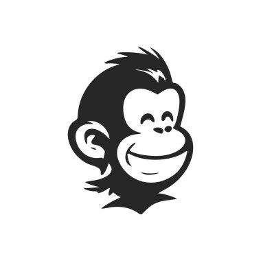 Black and white minimalistic logo with Attractive and cute monkey.
