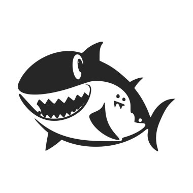 Black and white Simple aesthetic logo with Cheerful shark.