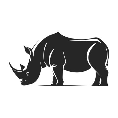 Black and white simple logo with a charming rhinoceros