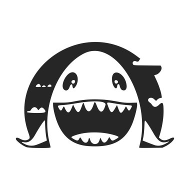 Black and white Uncomplicated logo with Attractive Cheerful Shark.