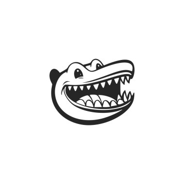 Black and white minimalistic logo with an aesthetic Cheerful crocodile.
