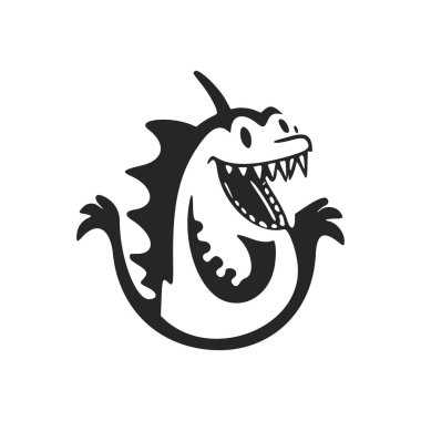 Black and white Lightweight logo with a cute Cheerful crocodile.