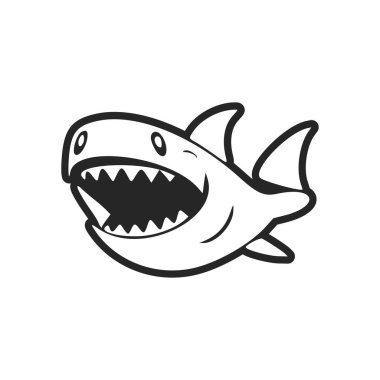 Black and white basic logo with Attractive Cheerful Shark.