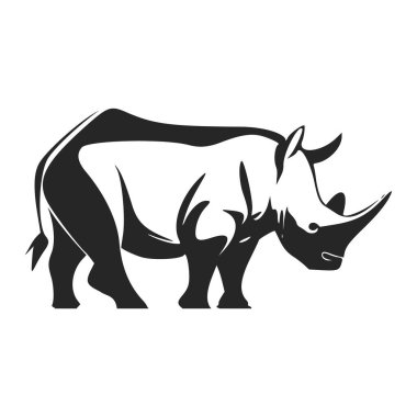 Black and white simple logo with a charming rhinoceros