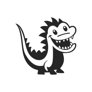 Black and white basic logo with a cute cheerful crocodile.