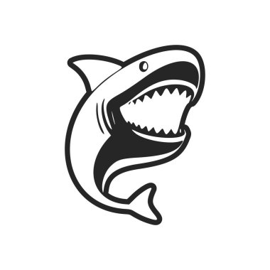 Black and white light logo with a nice cheerful shark.