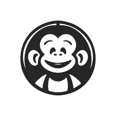Black and white Simple logo with a charming and cute monkey.
