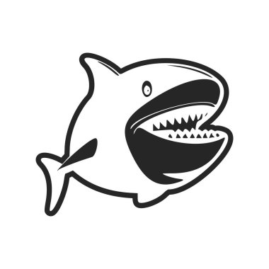 Black and white Uncomplicated logo with a sweet cheerful shark.