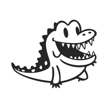 Black and white Uncomplicated logo with a Pleasant Cheerful crocodile.