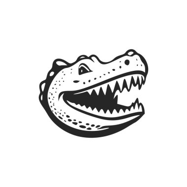 Black and white Uncomplicated logo with an adorable Cheerful crocodile.