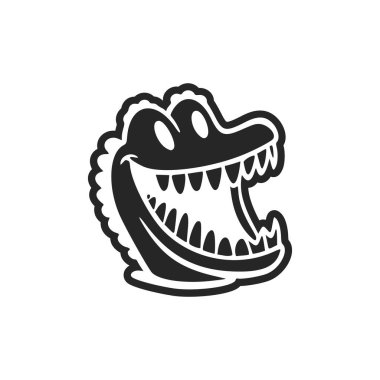 Black and white basic logo with Attractive Cheerful crocodile.