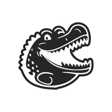Black and white basic logo with a cute cheerful crocodile.