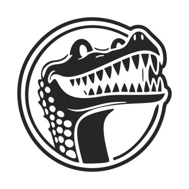 Black and white Uncomplicated logo with an adorable Cheerful crocodile.