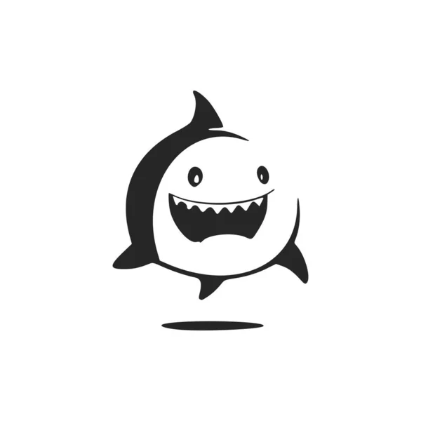 Black White Uncomplicated Logo Charming Cheerful Shark — Image vectorielle
