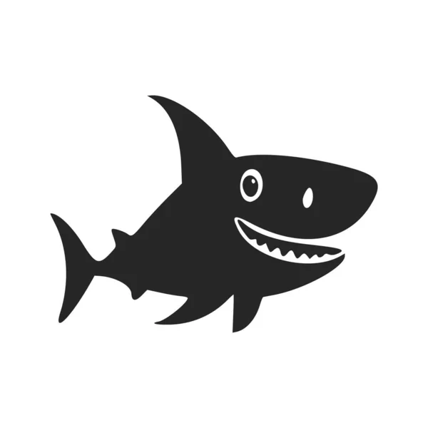 Black White Simple Logo Cute Cheerful Shark — Image vectorielle