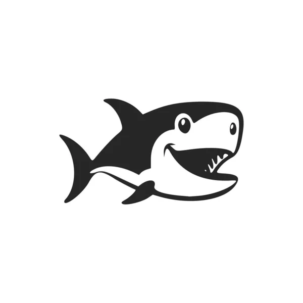 Black White Uncomplicated Logo Cute Cheerful Shark — Image vectorielle