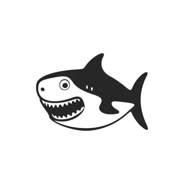 Black White Basic Logo Aesthetic Cheerful Shark — Vettoriale Stock