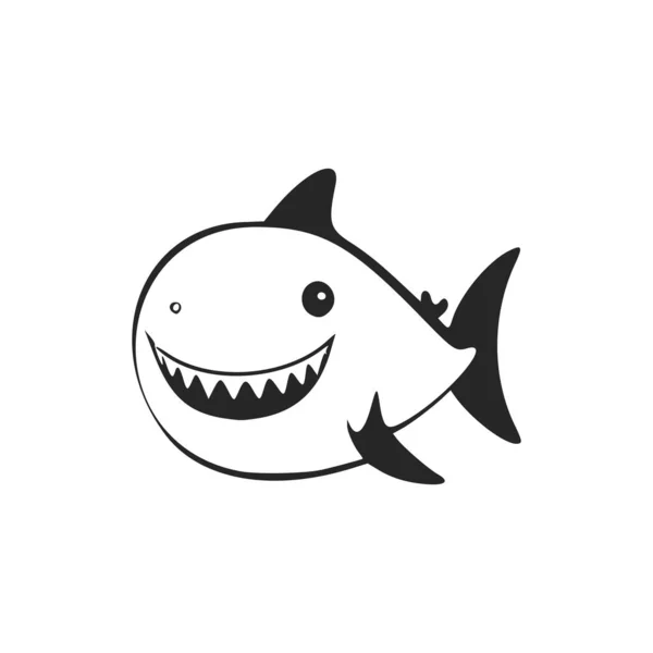 Black White Minimalistic Logo Cute Cheerful Shark — Vettoriale Stock
