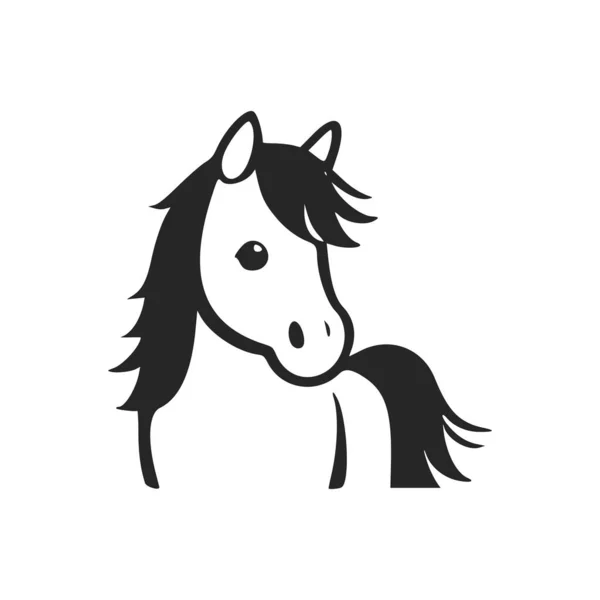 Black White Uncomplicated Logo Adorable Cheerful Pony — Image vectorielle