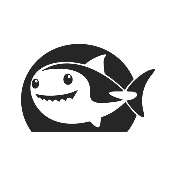 Black White Light Logo Charming Cheerful Shark — Vettoriale Stock