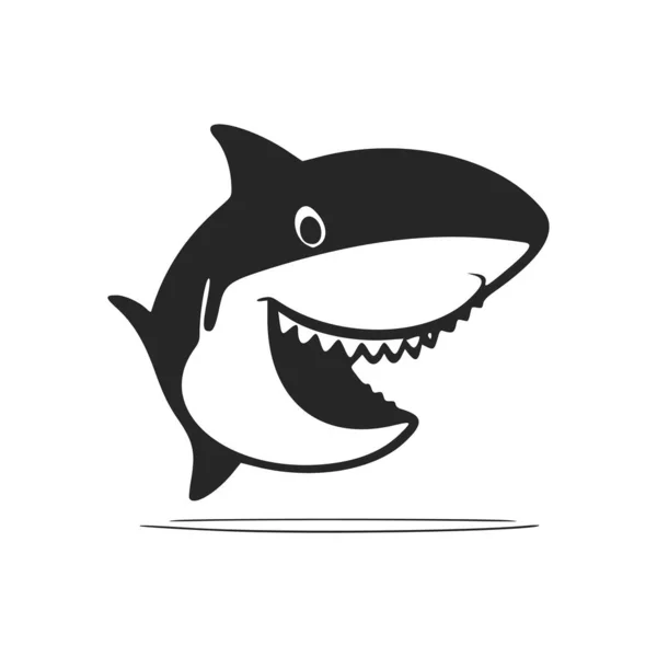 Black White Minimalistic Logo Adorable Cheerful Shark — Image vectorielle