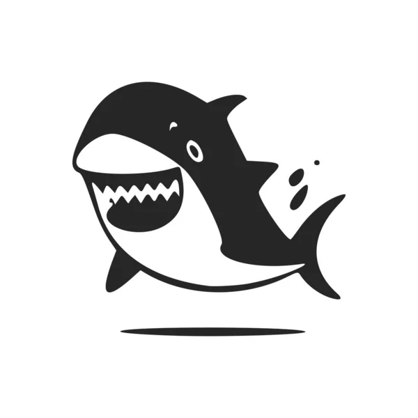 Black White Lightweight Logo Cute Cheerful Shark — Image vectorielle