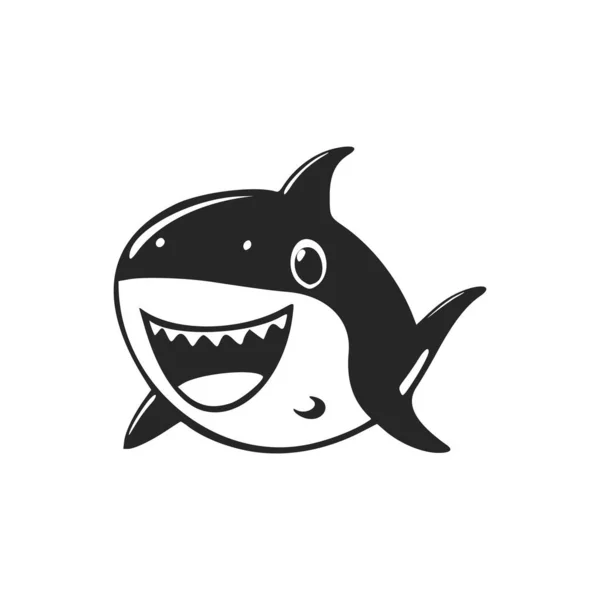 Black White Minimalistic Logo Aesthetic Cheerful Shark — Vettoriale Stock