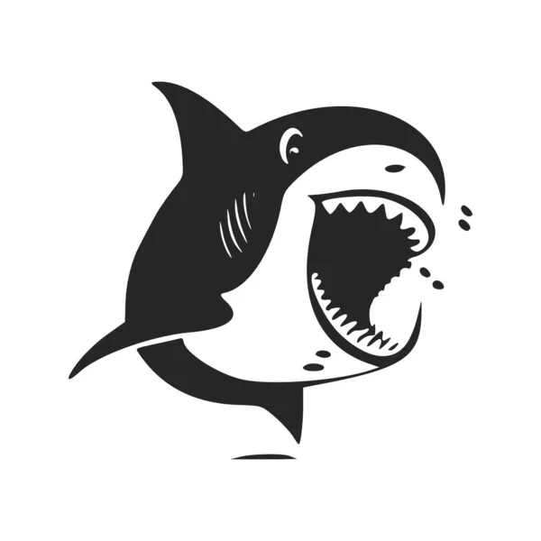 Black White Uncomplicated Logo Lovely Cheerful Shark — Image vectorielle