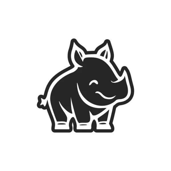Black White Simple Logo Adorable Cheerful Hippo — 스톡 벡터