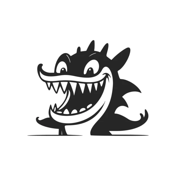 Black White Minimalistic Logo Adorable Cheerful Crocodile — Image vectorielle