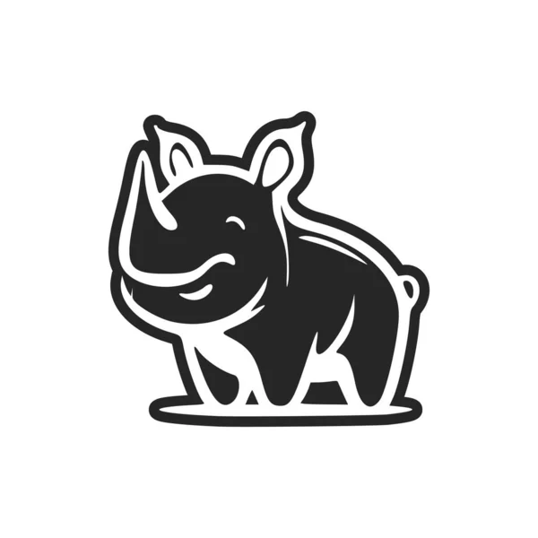 Black White Simple Logo Adorable Cheerful Hippo — 스톡 벡터
