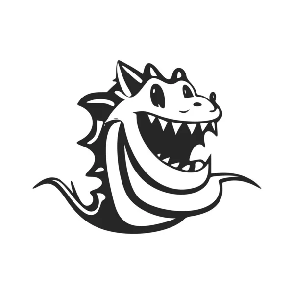 Black White Minimalistic Logo Lovely Cheerful Crocodile — Vettoriale Stock
